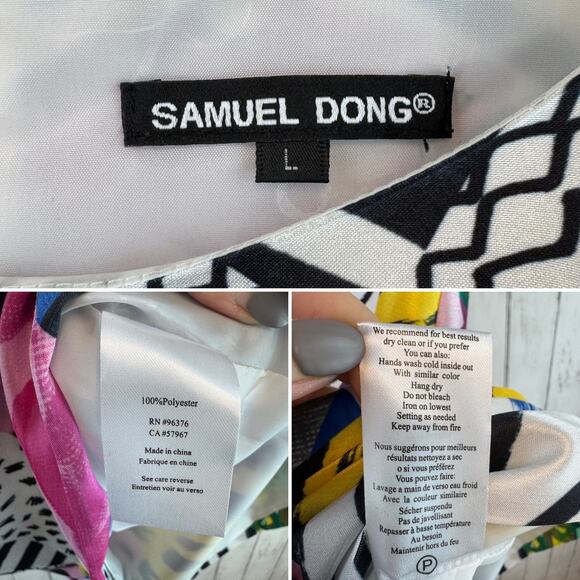 Samuel Dong Multicolor Funky Abstract Print Fitted Mini Dress Pockets Size Large - Picture 13 of 16